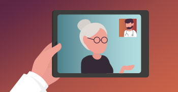 An animated example of a patient meeting with their doctor on a tablet